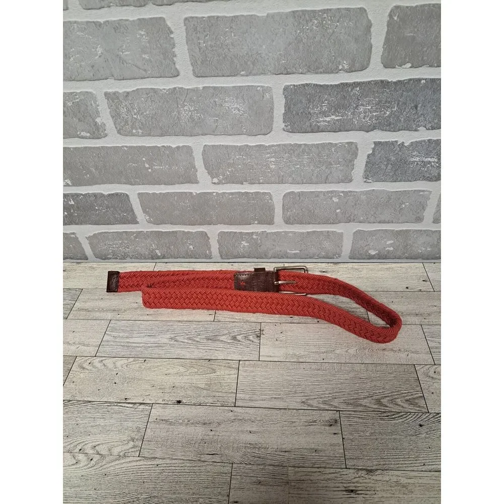 Vintage Y2K Braided Genuine‎ Leather Orange Womens Belt Size 10-12